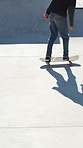 Skateboard, fitness and speed with friends in skatepark for extreme sports, agile tricks or balance. Skating, grind technique and culture with people outdoor for urban, movement and street league