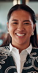 Business, happy or Asian woman in office with face, about us or ambition as investment advisor. Smile, portrait or finance consultant with confidence, profession or opportunity in risk management.
