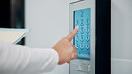 Medical, access control or hands in hospital with code, security or verification lock in ui design. Healthcare, woman and nurse with tech, secure password or digital entry with login system.