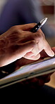 Hands, person or scroll on tablet screen at agency for ad results, KPI data or website traffic. Marketing manager, tech or graphs for tracking user behavior, project management or competitor analysis