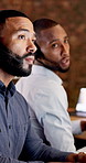 Help, night and business men in call center for consulting, financial advisor and contact us. Talking, team and people with headset on computer for communication, finance advice and client support