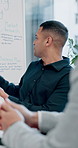 Finance, meeting and whiteboard with business people in office boardroom of planning or review. Coaching, development and presentation with financial team in workshop together for wealth management