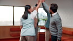 Blur, unity and team with hands together in office for pre pitch motivation, solidarity or applause. Corporate, people or huddle with clapping for funding mission, employee engagement or job cohesion