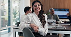 Face, business or woman with smile in meeting, legal representative service or case management career. Portrait, professional or lawyer with confidence for lawsuit defense, laugh or client advocate