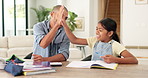 Homework, high five and dad with child with lesson for maths, learning and help with activity. Family, development and father with happy girl for correct answer, calculator and notebook for education