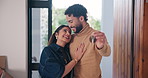 Happy couple, smile and keys with new home for property purchase, investment or mortgage together. Man, woman or homeowners with love for moving in, buying asset or real estate finance in house