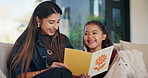 Smile, mom and child with card at house for mothers day, celebration and parent appreciation. Woman, laugh and kid with handwritten letter, family gratitude and thank you message for bonding together