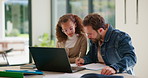 Dad, homework and child on laptop with help for studying, assignment and quiz for elearning. Family, home and father with girl on computer for education, knowledge and teaching for language test