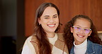 Laugh, home and face of mom and child in kitchen for happy relationship, connection and affection. Family, love and portrait of mother embrace girl for bonding, trust and development for motherhood