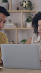 Laptop, discussion and business people in office with research for creative project with publishing. Computer, feedback and designer with manager for review on magazine release at startup agency.