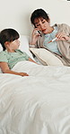 Phone call, mother or girl in bedroom with fever, telehealth or concern with flu symptoms. Worry, advice or family in house with thermometer, online consultation or illness assessment with monitoring