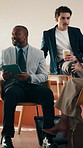Business, people and meeting in coffee shop with discussion, collaboration or agency startup. Professional, advice and team talking with tech for proposal, strategy or planning proposal in cafe