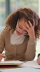 Education, tutor or stress on kid in home for lesson struggle, learning difficulty or overwhelmed. Homeschool teacher, anxiety and child with dyslexia for academic challenge, difficult paper or study