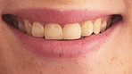 Woman, mouth and teeth with closeup for dentistry, wellness or happy for natural glow with pride. Person, lips and smile with results, confident and gums with oral hygiene, self care or dental health