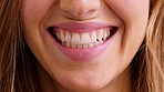 Woman, mouth and happy with closeup for dentistry, wellness and natural glow with freckles. Person, lips and smile with confidence, teeth and beauty with oral hygiene, self care and dental health