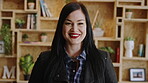 Face, business and happy woman in office for career, hr or friendly hiring for workplace. Confident, happiness and recruitment specialist with about us, company or creative talent acquisition for job