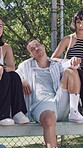 Outdoor, face and group with attitude for fashion, college students or hangout with friends on break. People, portrait and serious with streetwear at university, stylish and confident with clothes