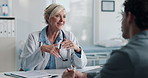Healthcare, doctor or consulting with man in clinic for medical advice, treatment options or help. Checkup, mature professional or talking to patient for health feedback, diagnosis or follow up care
