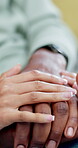 Comfort, couple and holding hands for support in home, empathy and compassion for partner assurance. Console, sympathy and people with security for healing, connection and safety for mental health