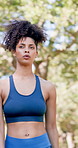 Woman, tired and walk with fitness at park in summer, breathe and rest with inspiration in morning. Person, runner and outdoor for perspective, reflection or cool down with exercise for wellness