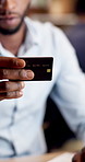 Hands, credit card and payment on web at office with online shopping, digital banking and typing. Person, advisor and broker with fintech, computer and ecommerce with transaction at finance agency