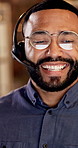 Computer, night and business man in call center for online consulting, financial advisor and contact us. Office, reflection and person with glasses for communication, finance advice or client support