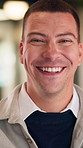 Happy, professional and face of businessman in office with confidence for legal career with about us. Smile, positive attitude and portrait of attorney with pride for job opportunity in workplace.