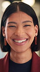 Face, business and woman with smile in office for career pride, about us and real estate broker. Portrait, person and realtor with ambition, property development and employee laughing in workplace