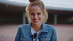 Education, face and smile with woman on campus for college, school or university study. Development, future and learning with excited student outdoor for knowledge, opportunity or scholarship