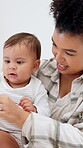 Mom, baby or child with toy for development, learning and growth in family home. Toddler, infant kid and woman or single parent with love, care and security for mobility and playing in bedroom