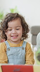 Happy, child and relax with reading book at house for education, fairytale story and learning. Person, toddler and fiction novel for storytelling, language development and knowledge in living room