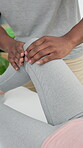 Physiotherapy, knee and exam with hands in clinic for rehabilitation, leg injury or healing. Joint pain, physical therapy, arthritis and muscle recovery with person for help,  checkup and consulting