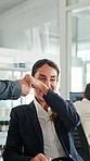 Fist bump, excited and business people in office with good news, collaboration or investment approval. Happy, celebration and financial advisors with promotion for finance success or achievement