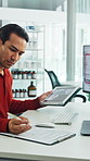 Tablet, documents and businessman in office with research for finance report with budget planning. Digital technology, paperwork and male financial manager with feedback on investment proposal.