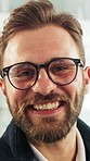 Happy, glasses and face of businessman in office with confidence for finance career growth. Smile, professional and portrait of male financial manager with pride for company about us in workplace.