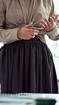 Boardroom, hands and presentation with business woman in meeting for seminar or workshop. Pitch, proposal and talking with employee in office for discussion, project management report or review
