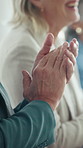 Audience, business people and clapping hands at seminar for success, presentation or support. Applause, team and celebration in conference room, well done and praise with congratulations in office