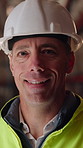 Happy, man and face of logistics manager in warehouse with confidence for career in supply chain. Smile, portrait and male distribution worker with pride for export safety, cargo freight or shipping.