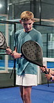 Padel tennis, help and children with racket on court for activity, exercise and training together. Fitness club, siblings and boy teaching girl for game, sport match and tournament for practice