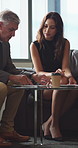 Meeting, lobby and manager with business people, documents and discussion for investment. Corporate, office and manager with workers for financial review, proposal and portfolio for finance client