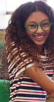 High school, face or girl in classroom with laugh, knowledge or scholarship in academic development. Education, smile or teenager with portrait, student humor or growth in learning opportunity.