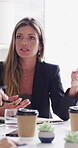 Woman, ideas and meeting with paperwork in office, teamwork and planning for investment opportunity. Business people, discussion and collaboration with documents, happy and financial development