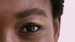 Eye, optometry and face of black woman with eyesight, vision or optical health for glaucoma test. Ophthalmology, wellness and portrait of female person with eyecare, retina or laser treatment results