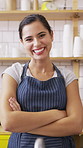 Serving, woman and hands of barista in cafe with coffee for customer order, service or hospitality career. Cup, cappuccino and female waitress with warm beverage for purchase in restaurant or diner.