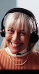 Headset, contact us and businesswoman in home with remote work for virtual assistant with online query. Talking, mature person and female customer support specialist with mic for omnichannel system.