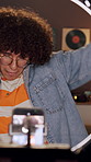 Recording, tech and influencer with dance in home for social media, tutorial or routine at night. Content creation, man and live streaming with ring light for challenge, audition and performance