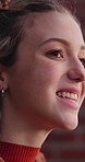 Thinking, education and woman outdoor at college with ideas, planning or decision for scholarship. Happy, knowledge and female student with choice for university, study goals or future on campus.