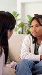 Mother, talk and lecture child at house for discipline, behaviour correction and understanding. Woman, daughter and explain rules with guidance, emotional support and help to understand consequences