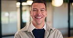 Happy, professional and face of business man in office for about us, real estate agent and pride. Property development advisor, confidence and realtor consultant with male employee in agency