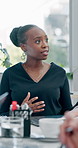 Finance, meeting and discussion with business woman in office boardroom of planning or review. Coaching, development and presentation with financial team in workshop together for wealth management